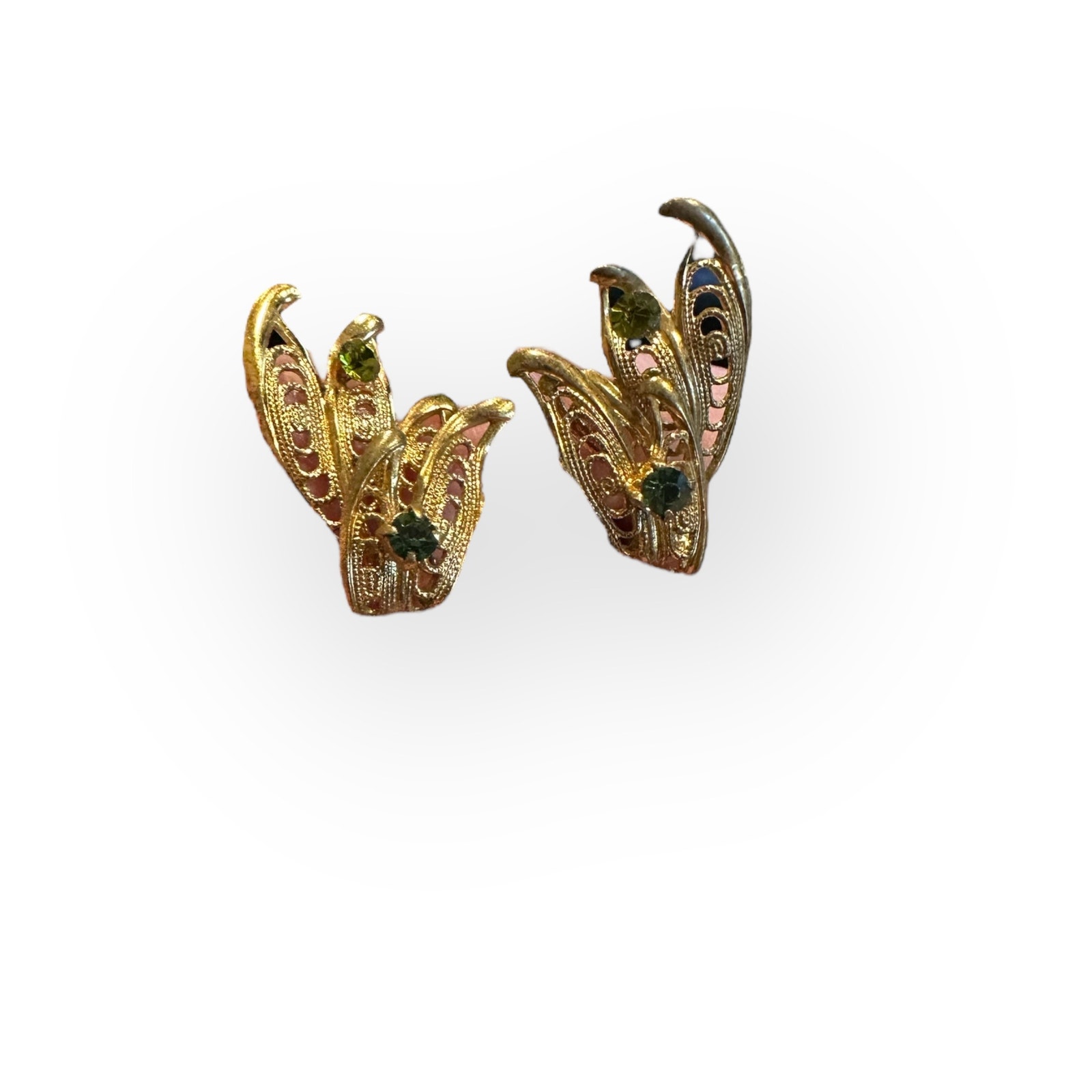 Vintage Austria Goldtone Filigree Rhinestone Clip Earrings